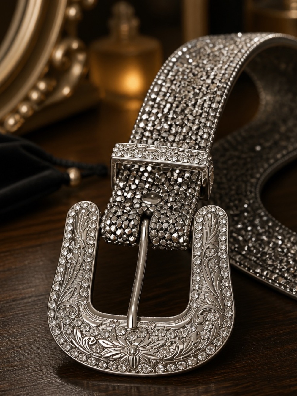 BKE Silver Statement Belt with Intricate Design